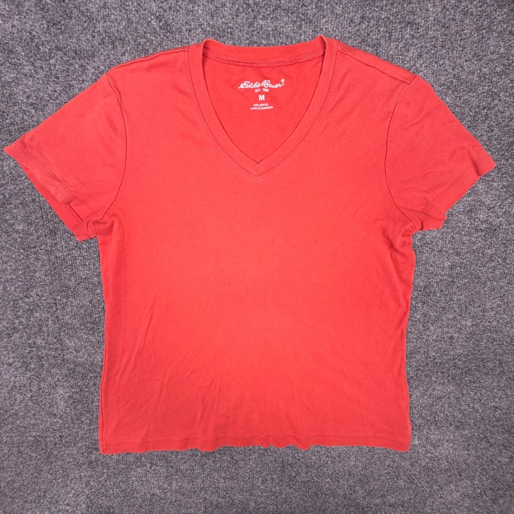 Eddie Bauer Women's M Red V-Neck Short Sleeve 100% Cotton T-Shirt